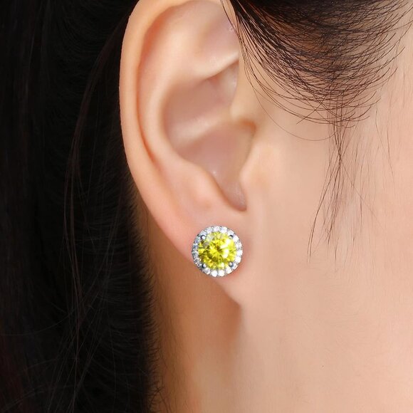 Women's Round Yellow Birthstone Elegant Mall Dainty Halo Cubic Zirconia Earring - Picture 6 of 6